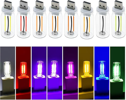 8Pcs USB LED Car Interior Atmosphere Light, Mini Retro Car Lamps USB Plug-in Glass Bottle Night LED Light