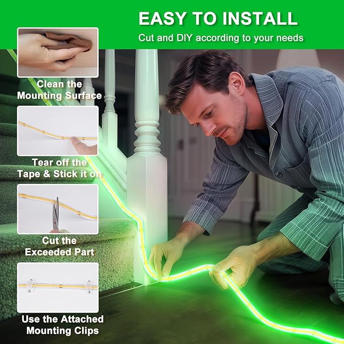 OMIKA Green 33FT COB LED Strip Lights Outdoor Waterproof, 3200 LED Plug in Strip Light PVC Casing Tape Light Flexible with Self-Adhesive Timer Dimmable for House Garden Camping DIY