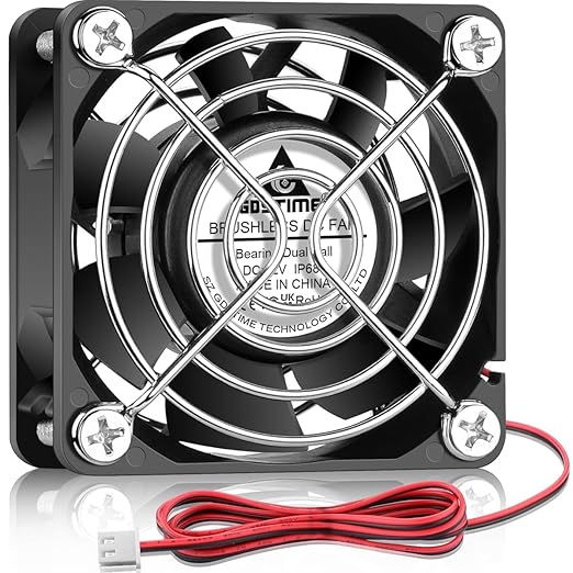 GDSTIME 60mm x 25mm 12V DC IP68 Waterproof Fan Dual Ball Bearings Brushless Small Computer Cooling Fan 2-Pin for RV Fridge Solar Battery Box Outdoor Cabinet Ventilation, 2 Pack