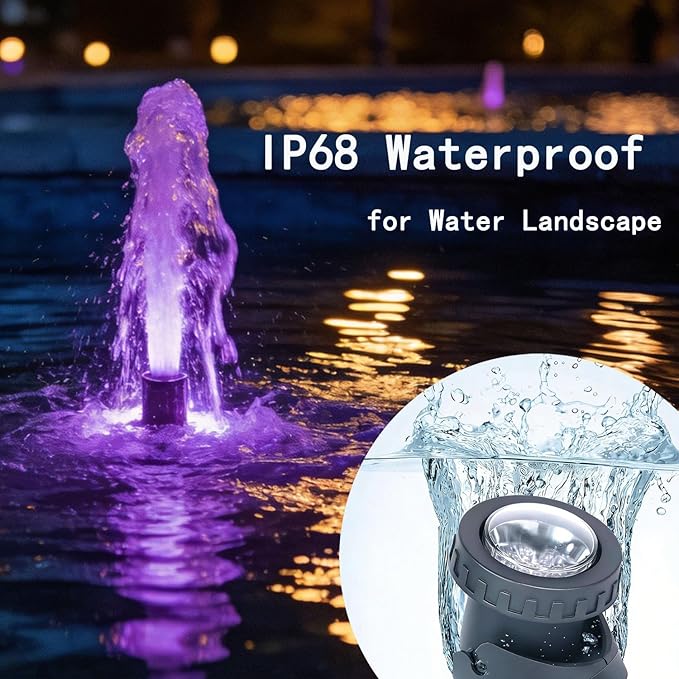 Pond Lights Colored with Timer Submersible LED Fountain Light Spot Lights Waterproof Memory Dimmable Outdoor Spotlights for Yard Landscape Water Pond Fountain Waterfall, 4 in Set