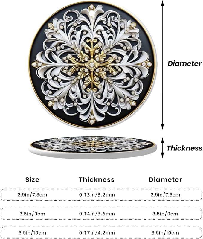 Tribal Bohemian Flowers Christmas Ornaments, Christmas Decorations Xmas Tree Hanging Ornaments, Round Ceramic Festive Keepsake Gift for Xmas Decorations Holiday Home Decor