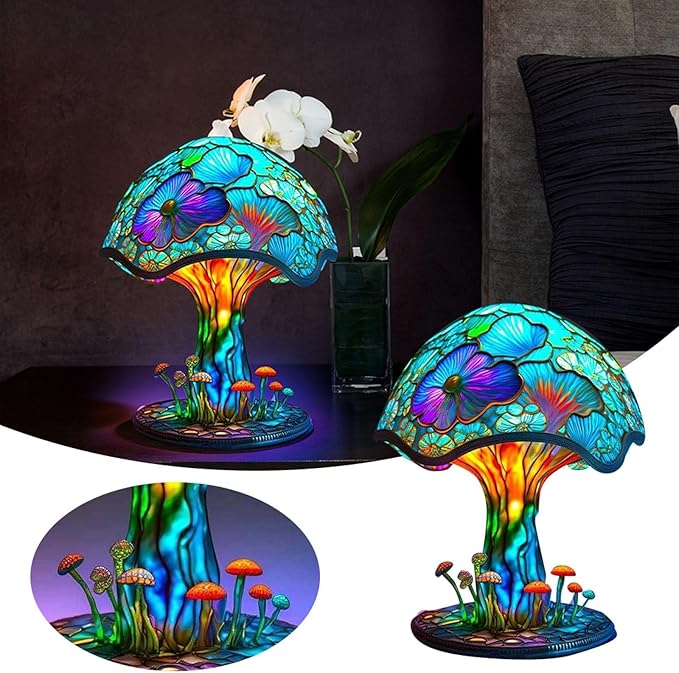 Mmoneyake Plant Table Lamp Series, Vintage Plant Night Light Home Decor, Bohemian Retro Stained Plant Table Lamp, for Bedroom Decoration, Party Decor, Birthday Gift for Plant Lovers, Friends 5.91in