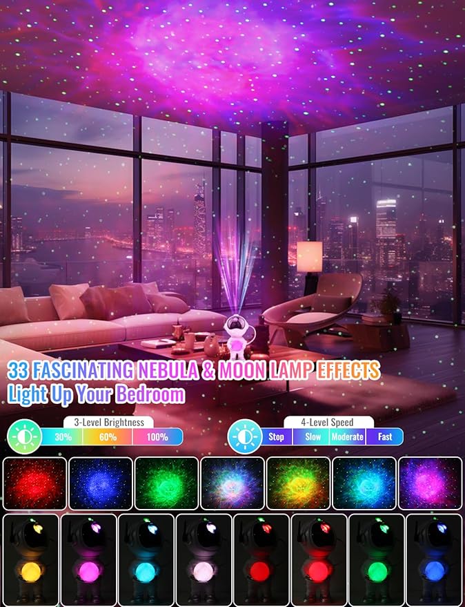 3 in 1 Star Projector with 8 Color Moon Lamp, Astronaut Galaxy Projector, Remote & Timer, 33 Light Effects LED Nebula Night Light for Kids Room Decor, Gift for Teen Boys Girls Birthday