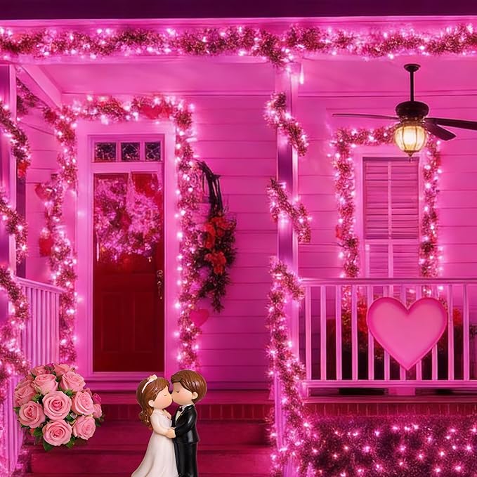 LAMPHOME Pink Valentine's Lights，Valentine's Day Decoration 150 Count 31.9ft UL Certified Mini Bulb String Light for Outdoor Christmas Garland Tree Garden Party Patio Wedding