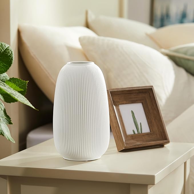 RONDURE 9.5" Modern Ceramic Table Lamp, Modern Bedside Lamps for Bedroom, Living Room and Nightstand, White Translucent Ceramic Shade, Warm Ambient Lighting, Home Decor