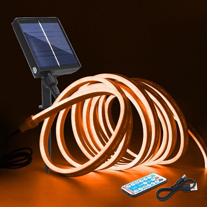 KISUFU 12V COB Led Strip Lights with 1.2W USB Controller Support Solar Panel, IP68 Waterproof Flexible 320 LEDs/m LED Tape Lights for Courtyard Garden Eaves Decoration Outdoor Party Decoration.