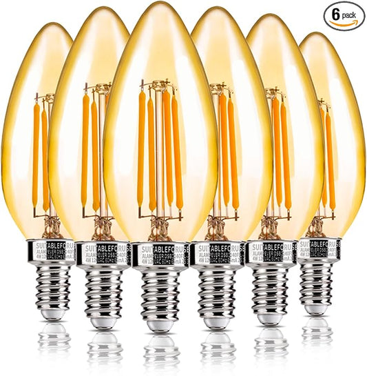 ALAMPEVER Chandelier Light Bulbs, 40W Equivalent Candelabra Bulb, 4W E12 LED Bulb 2200K Warm White, 330 LM, Candle Light Bulbs 6 Pack
