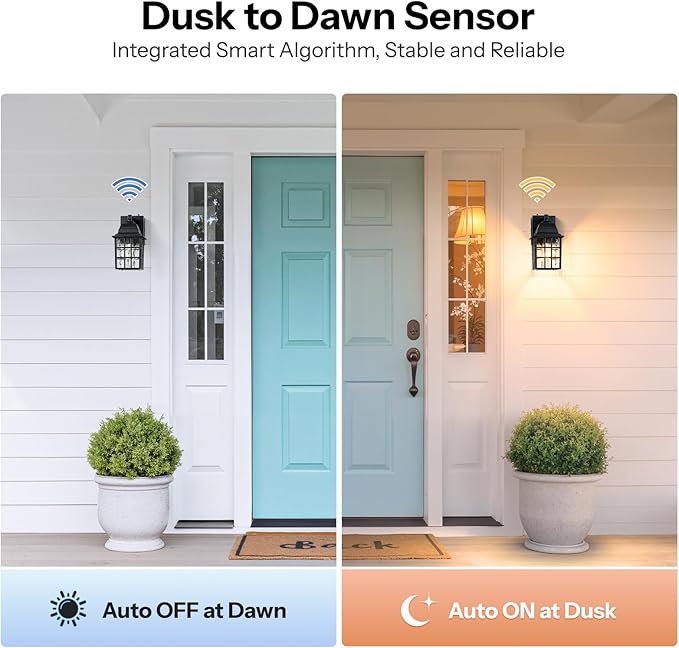 Gleamz Dusk to Dawn Outdoor Porch Light with GFCI Outlet, Modern Black Exterior Lighting Fixtures Wall Mount for House, Anti-Rust Outdoor Wall Sconce Lantern for Garage Coach with Water-Ripple Glass