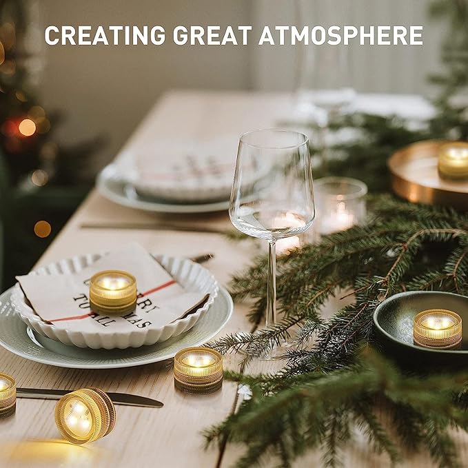 Mini Waterproof Battery Christmas LED TeaLight 20pcs 1.2" Battery Powered LED Puck Accent Light for Party Events Wedding Hallowen Pumpkin Light Pond Fountain Decor(Warm White)