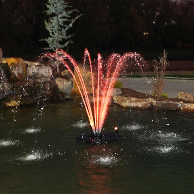 HALF OFF PONDS Floating Fountain, 1/4 HP Pond Aerator, 100 ft Cord, 3,000 GPH Water Pump, 9 Spray Patterns, Color-Changing LED Lights & Control Box, For Ponds & Water Gardens