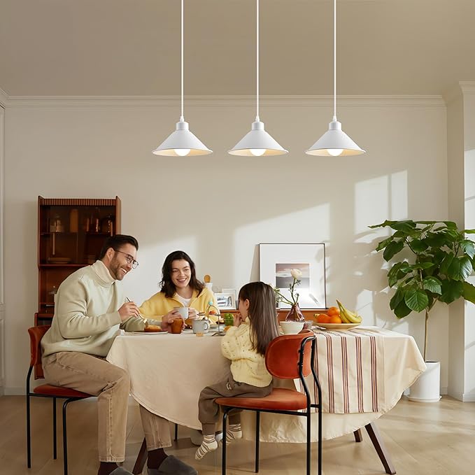 8.2IN Plug in Pendant Light, 2 Pack Industrial Hanging Lamp White Vintage Pendant Lighting Fixtures with 15ft Cord On/Off Switch for Kitchen Island Dinning