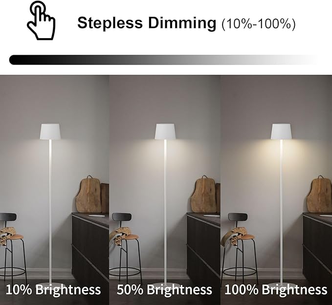 Cordless 7000mAh Battery Operated Floor Lamp, IP54 Waterproof Outdoor Modern White Standing Lamp Rechargeable, Adjustable Height Floor Lamp for Outdoor/Indoor/Patio(White)