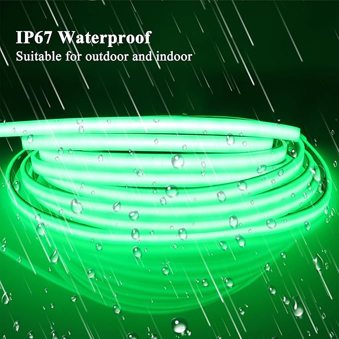 DC12V COB LED Strip Lights Green 480LEDs/m 16.4ft/5m Waterproof IP67 High Density LED Rope Lights for Outdoor Gardens Christmas Halloween DIY Decor