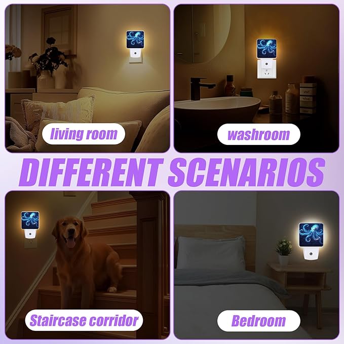 Blue Octopus Night Light,Sea Animals Night Lights Plug into Wall,Led Lamp for Stairway/Hallway/Bedroom 0.5W Nightlight Sleep Friendly