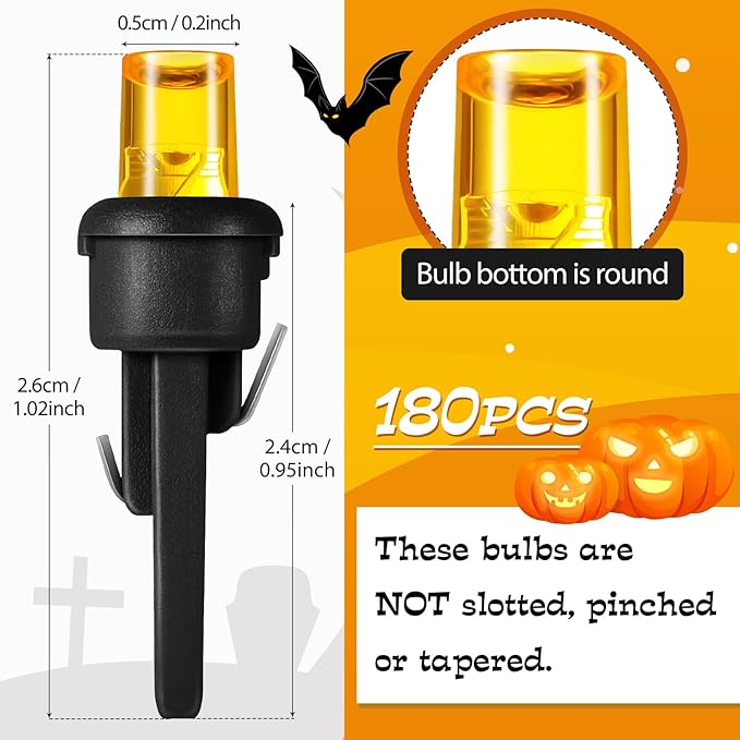 Honoson 180 Count 5 mm LED Halloween Replacement Bulbs Bulk Wide Angle Christmas Light Xmas Tree String Replacement Festival Light Decoration (Black Base with Orange Colors Bulb)