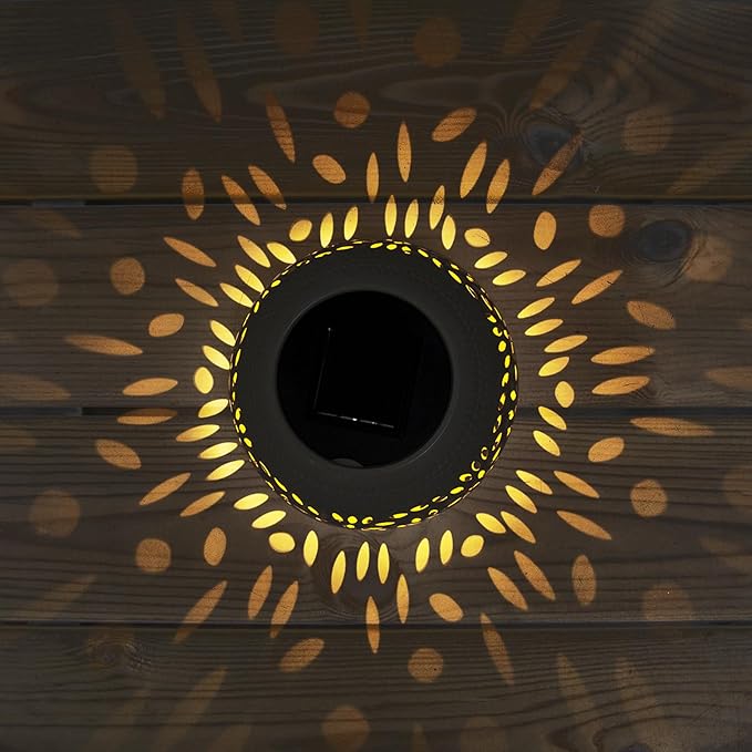 Solar Lanterns Waterproof Outdoor Decor - 1 Pack White Hollow Out Metal Solar Lights - Unique Gifts for Women Mom Wife - Outside Garden Yard Porch Indoor Tabletop Retro Decorations