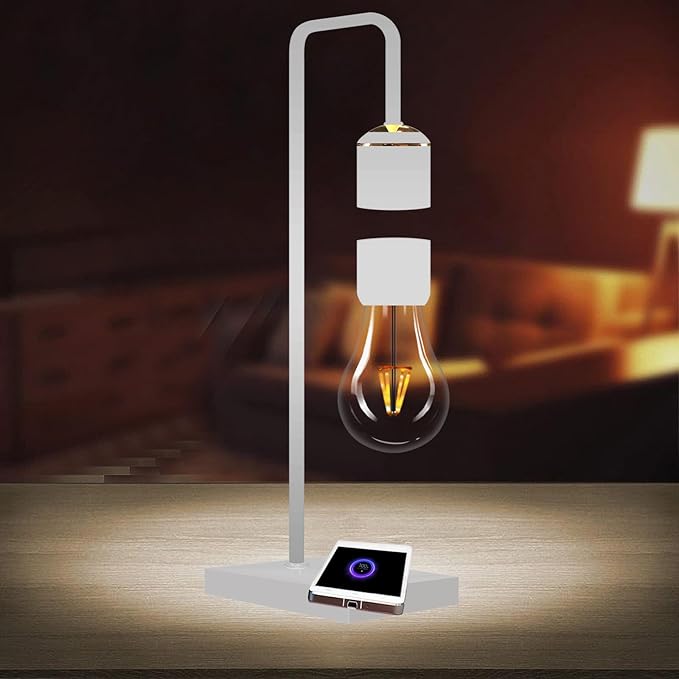 Magnetic Levitating Lamp with Wireless Charging Pad Levitating Bulb Lamp Levitation Light Bulb Floating Table Lamp Night Light for Bedrooms Desk Toys Office Decoration Christmas Gifts