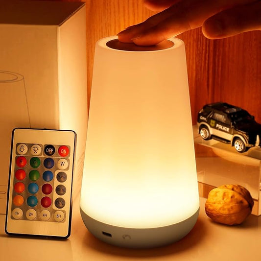 THAUSDAS Night Light, Dimmable Touch Lamp for Bedroom, Portable Table Bedside Lamp, 5 Brightness 13 RGB Colors, Night Lights for Baby Nursery Bathroom