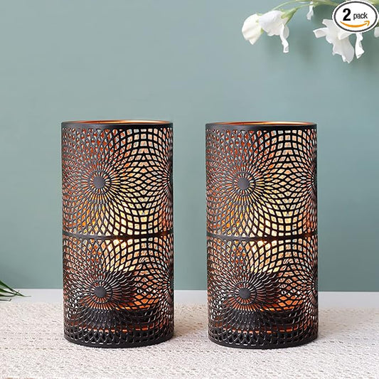 JHY DESIGN Set of 2 Black Table Metal lamp Battery Powered Cordless Accent Light with Edison Style Bulb Battery Operated Great for Weddings Parties Patio Events for Indoors Outdoors