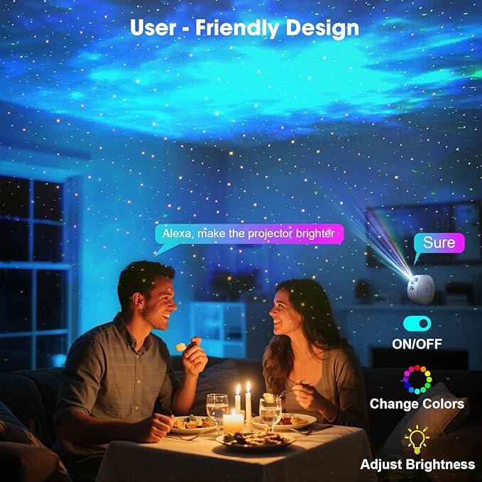 Smart Galaxy Projector with Laser Stars & Nebula Clouds - Control via APP, Alexa Voice or Button, 16 Million Colors, 900+ Sq.Ft Projection, Auto Timer, Ultra Quiet <25dB, 4 Angle Adjustable