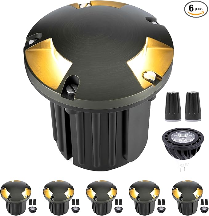 Gardenreet Outdoor Well Lights Low Voltage - Solid Brass Ip65 All Weather 12V Inground Lighting, LED Fixture, Antique Bronze for Garden House Path with 4000K Neutral White MR16 Bulb