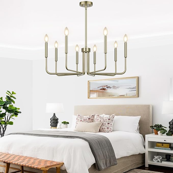 Lynnoland 8-Light Farmhouse Chandelier for Dining Room Lighting Fixtures Hanging, Brass Dining Light Fixtures Industrial Chandelier for Bedroom, Foyer, Hall, Kitchen, Living Room and Entryway