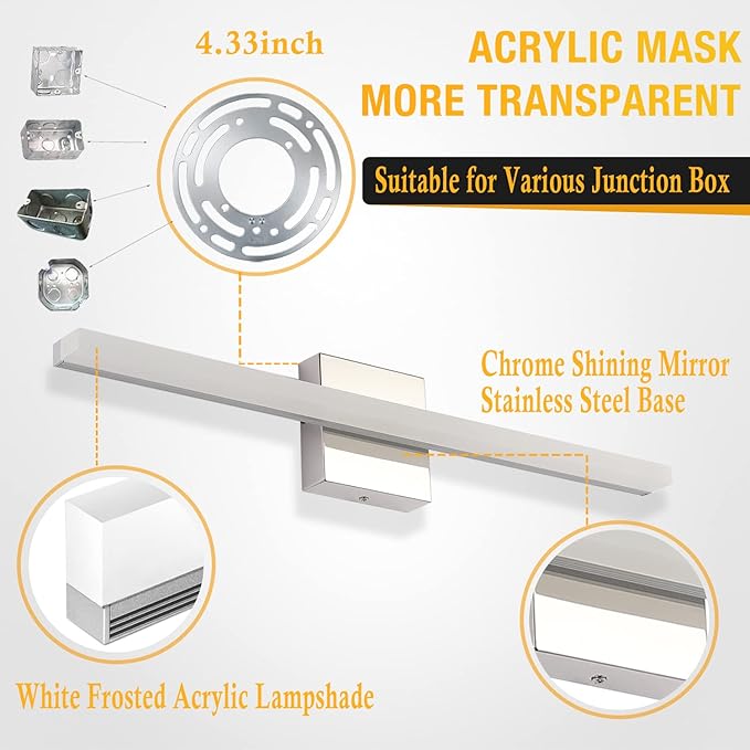 Combuh LED Vanity Lights Bar 24 Inch Bathroom Light Fixtures 14W IP44 Over Mirror Lighting Indoor Wall Sconces Modern Cool White 6000K for Washroom Set of 2