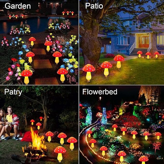 A Set of 8 PCS（Blue）New Upgraded Waterproof Solar Mushroom Lights Outdoor Decor,LED Fairy Lights, for Garden Lawn Flower Bed Channel Decoration Easter Pathway Halloween Xmas Decorations