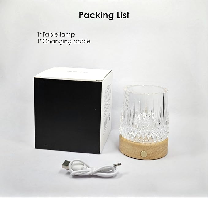 Small Creative Crystal Table Lamp with RGB Color Changing Night Light with Solid Wood Base,Touch Control & Rechargeable,Ideal as Romantic Gifts for Bedroom or Living Room Decor
