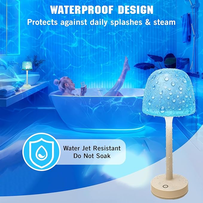 Cordless Waterproof Shower Lamp, Rechargeable Bathroom Lamp with Remote & Touch Control 16 Color Changeable Ocean Wave Projector Light, Spa-Like Mood Light for Bathtub/Shower (Beige)