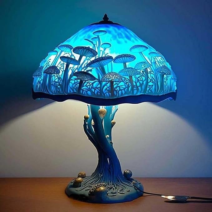 Mmoneyake Painting Mushroom Table Lamp, 2023 New Stained Plant Night Light,Bohemian Resin Mushroom Decorative Bedside Lamp for Bedroom Living Room Home Office Decor Gift