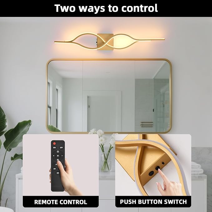 Battery Operated Wall Sconces Set of 2, Gold 31.4'' LED Dimmable Wall Sconce with Remote Control, Adjustable Color Temperature Brightness for Living Room Bedroom and Hallway USB Rechargeable Lighting