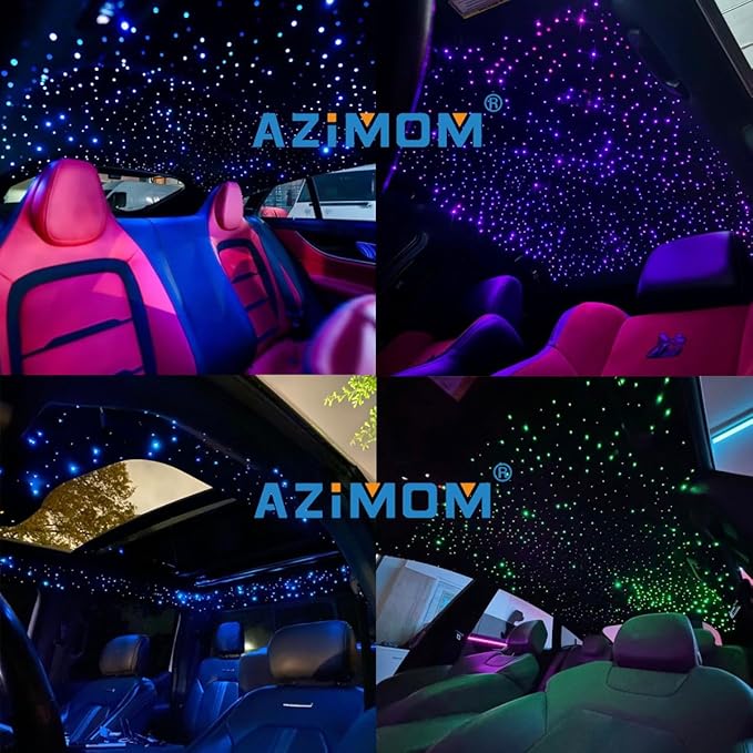 AZIMOM 6W Bluetooth/APP Control RGBW Fiber Optic Lights Star Ceiling Kit Sensor Music Mode Sensor Light Source with Remote 200pcs 0.03in 6.5ft Fiber Strands for Car & Home interior Decoration