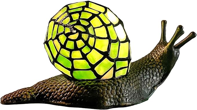 Bieye L10964 Land Snail Tiffany Style Stained Glass Accent Table Lamp for Home Decoration (Green, 10" D x 5" W x 5" H)