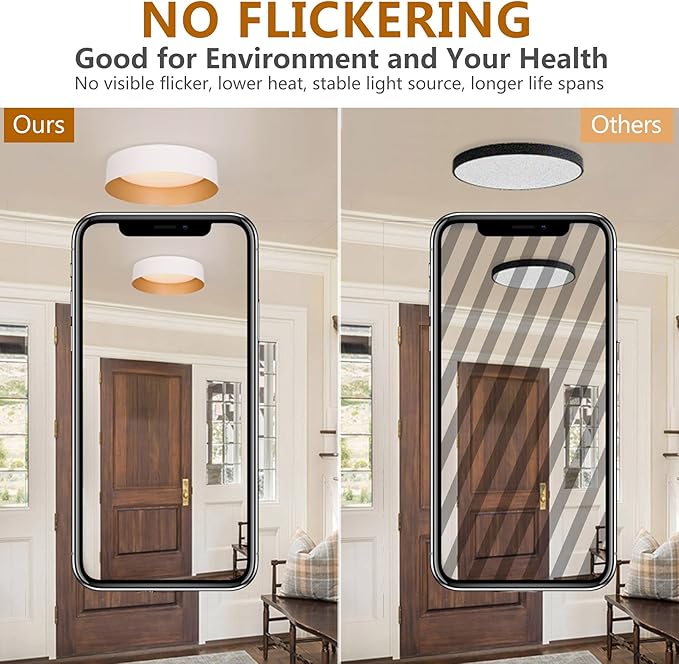 Bargeni LED Ceiling Light Fixture,12.5 inch Flush Mount Light Fixture,Matte White with Gold Inside,Dimmable 3000K/Warm White/18W(100w Equiv.),Outdoor Lighting Fixtures Ceiling for Bedroom and Hallway