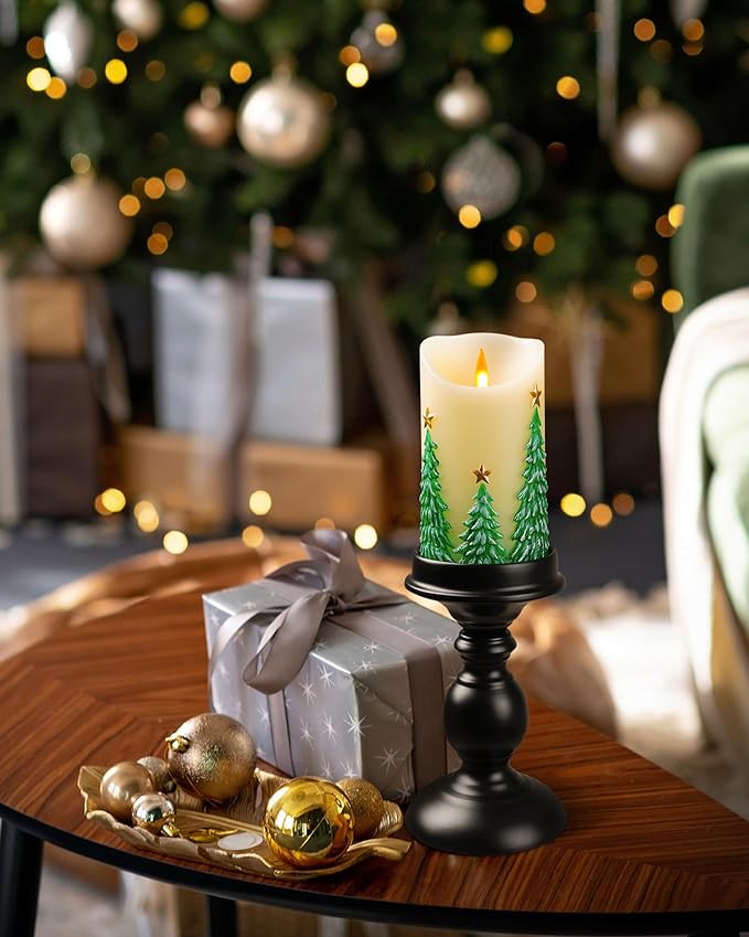 Christmas Tree Flameless Candles with Flickering Flame - Battery Operated Candles with Remote Control and Timer - Real Wax - unscented - Home/Holiday Decoration (3" x 6 ")