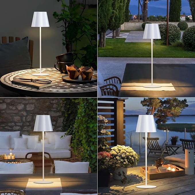 uuffoo 2 Pack Cordless Table Lamp Rechargeable 5000mAH Battery Operated Lights Touch Control LED Portable Desk Lamps 3 Color Dimming for Outdoor Coffee Bedroom Kitchen (Silver+White)