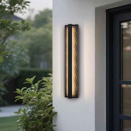 LamQee 23.6" Long Outdoor Modern LED Wall Light 3000K 1200LM, Hammered Wrought Iron and Aluminum, Linear Exterior Lighting Fixtures Wall Mount Waterproof Outside Sconce for House Porch Patio Garage