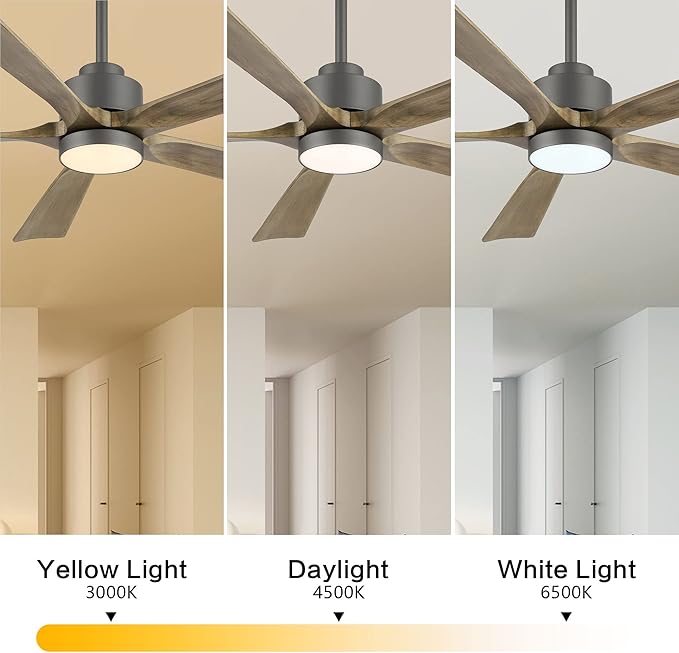 ELEHINSER 52" Modern Ceiling Fan with Light and Remote Control, 5 Solid Wood Blades 6-Speed Noiseless Reversible DC Motor, Ceiling Fan for Kitchen Dinning Living Room, Charcoal Finish with Wood Blades