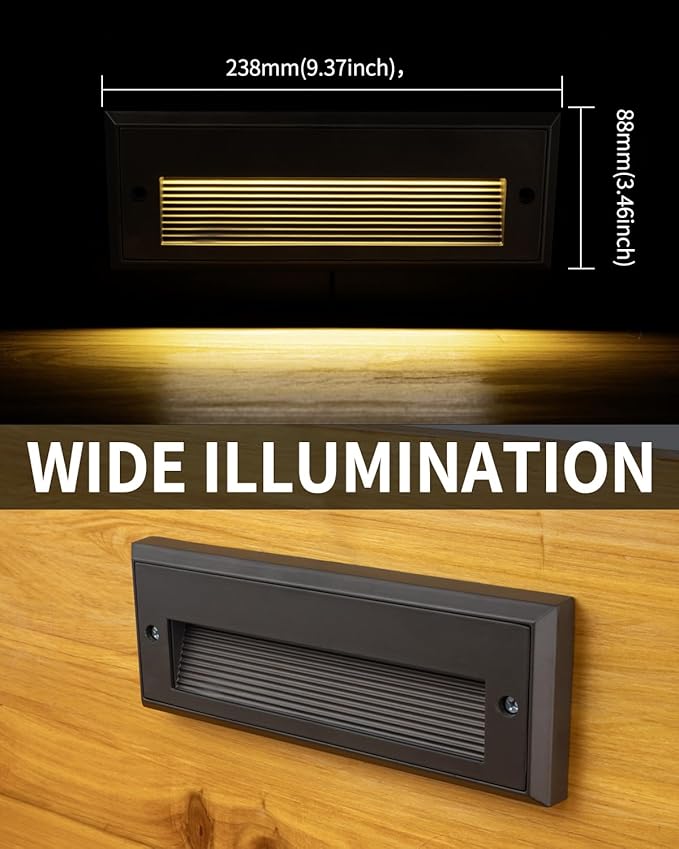9 Inch Low Voltage Step Lights Outdoor, 3.5W 260lm IP65 LED Landscape Stair Lights, 12-24V AC/DC Deck Step Light for Stairs, Concrete Steps, 2700K, 5ft Corded, 8 Pack, ORB Finish, Aluminum