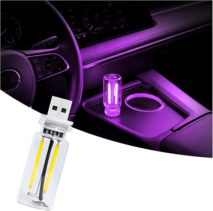Car USB Night Light Touch Dimmable - 1-Pack Retro LED Filament Lamp for Truck Interior, Bedroom & Camping | Glass Bottle Ambiance Lighting (Purple)