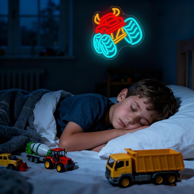 Monster Truck Neon Sign for Wall Decor Monster Truck LED Neon Light for Teen Boy Room Bedroom Playroom Living Room Bar Party Garage Man Cave Decor Birthday Gifts Dimmable Size 11.4 * 11.2 In(TWP323)