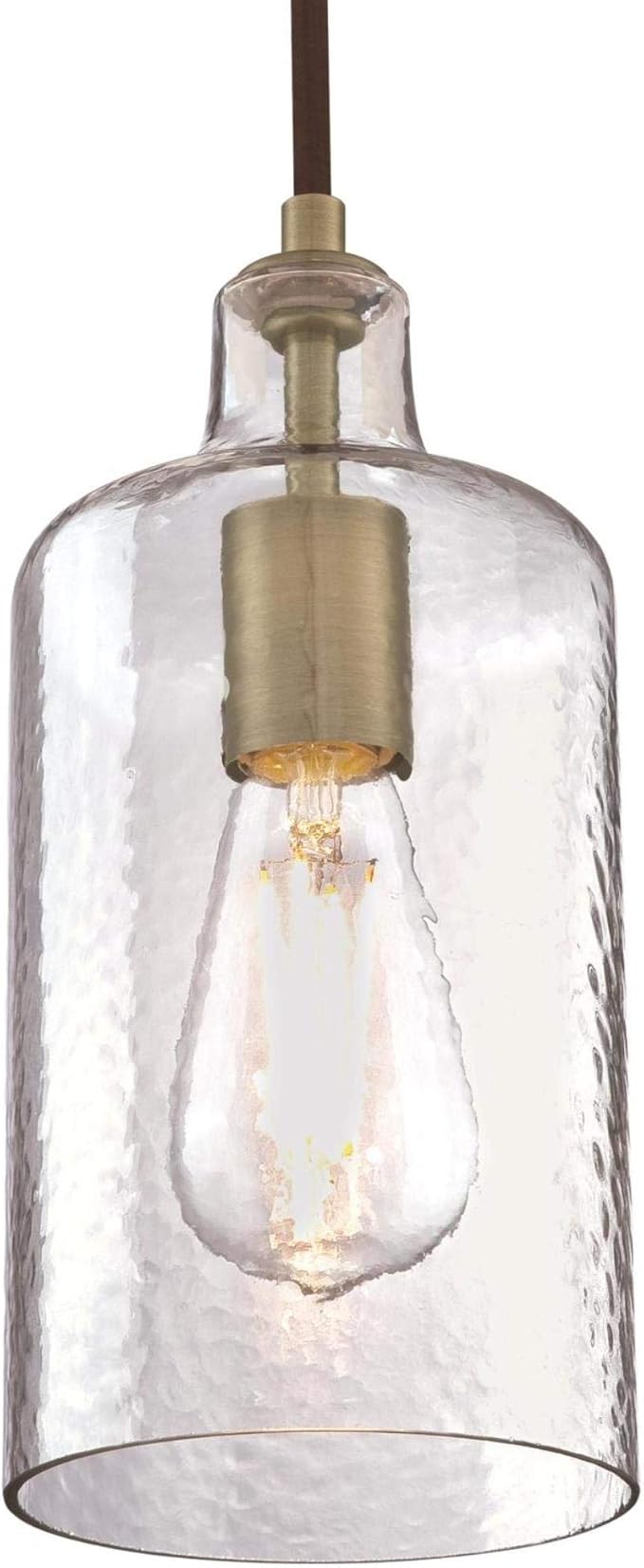Westinghouse 6371400, Antique Brass Finish with Clear Textured Glass Carmen One-Light Indoor Mini Pendant, 120 Volts