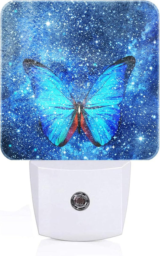 Stars Shining and Blue Butterflies Night Light,Plug-in Night Lights with Dusk-to-Dawn Sensor for Stairway,Hallway,Bedroom Sleep Friendly Ideal for Women/Girls/Boys Gift,0.5w