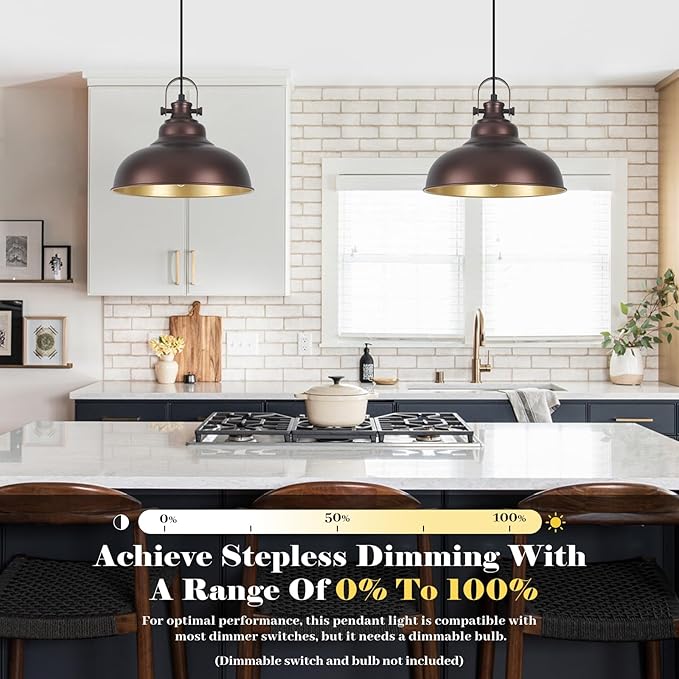 Bronze Pendant Lights Kitchen Island, 2 Pack Kitchen Island Lighting, Farmhouse Pendant Light Fixtures (11.41" W), Island Pendant Light for Kitchen Island, Dining Room, Bedroom