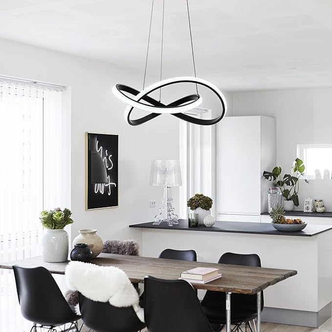 MAYNA Modern Chandelier with Remote Control, 3-Color Dimmable LED Pendant Light Fixtures, Height Adjustable Ring Chandelier for Dining Room,Bedroom,Living Room, Black 19.7 inch