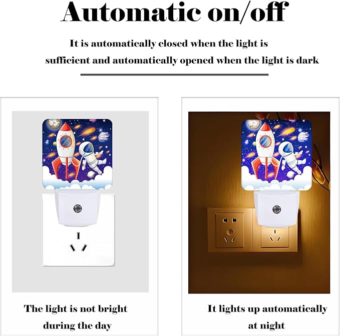 Rocket and Astronaut Night Light,Plug-in Night Lights with Dusk to Dawn Sensor for Stairway,Hallway,Bedroom Sleep Friendly Ideal for Women/Girls/Boys Gift,0.5w