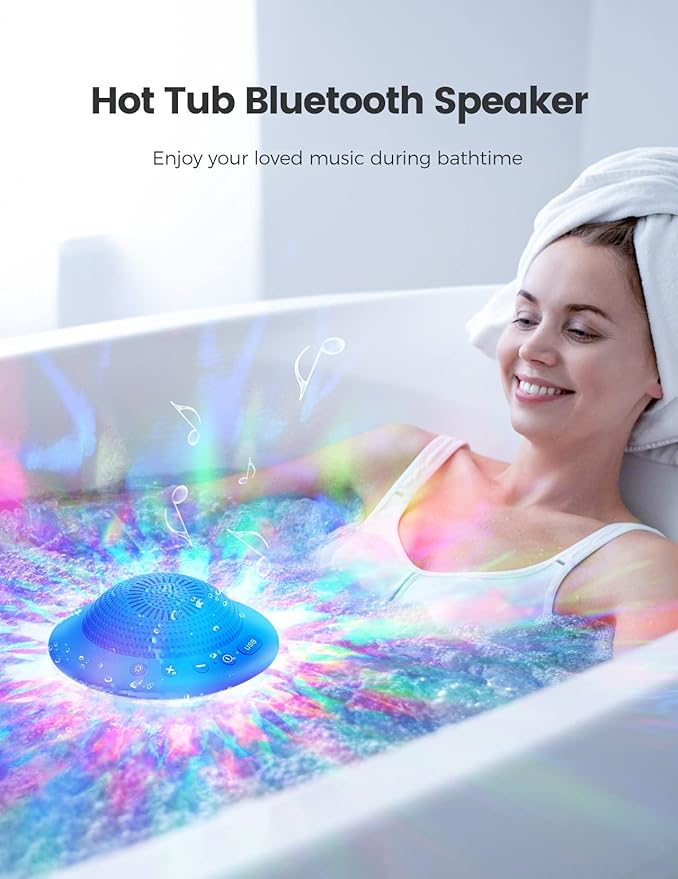 Floating Pool Speakers with Colorful LED Lights, IPX7 Waterproof Hot Tub Bluetooth Speaker, 10W Stereo Loud Sound, Built-in Mic, Portable Wireless Speakers for Shower Bathtub Beach Outdoor Swim-Blue
