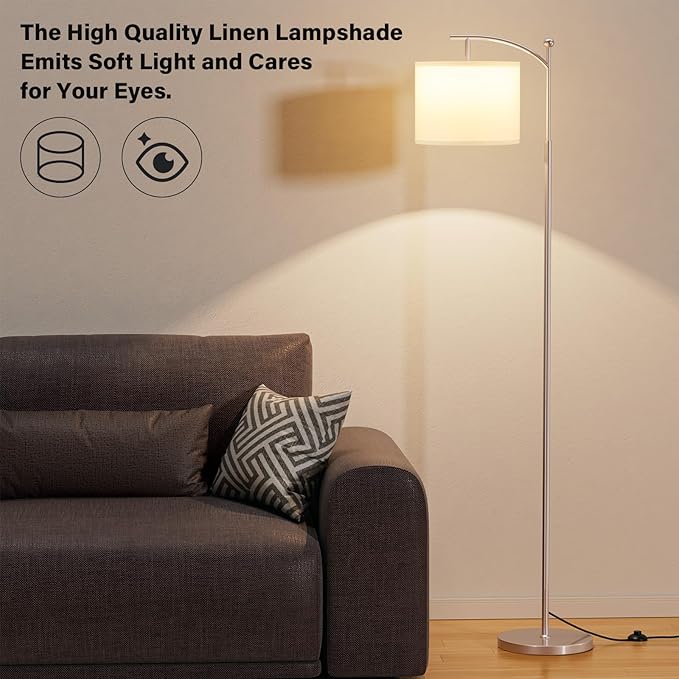60" Floor Lamps for Living Room with 3 Color Temperatures, Adjustable White Shade with Light Gold Pole, Tall Lamps for Living Room Bedroom Office Classroom Dorm Room, 9W Bulb Included