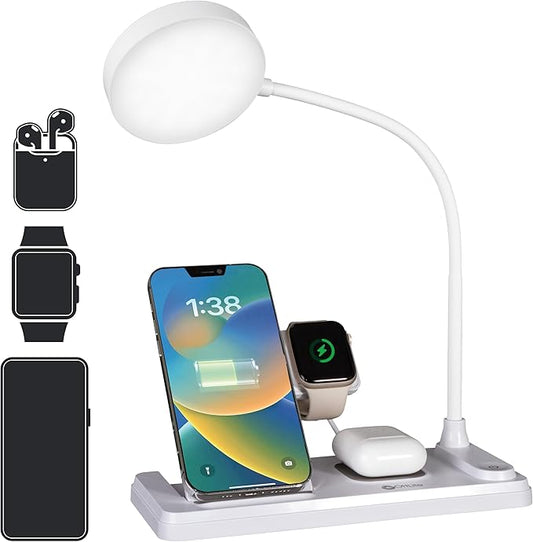 OttLite LED Desk Lamp with Charging Station, Multi-Device Desk Lamp with Wireless Charger, Book Light, Table Lamp Reading Light, Work Light, Desk Lights for Home Office or Bedside